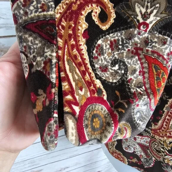 Talbots Velvet Blazer Womens 8P Black Red Paisley Silk Blend Lined Party Jacket - Picture 3 of 12